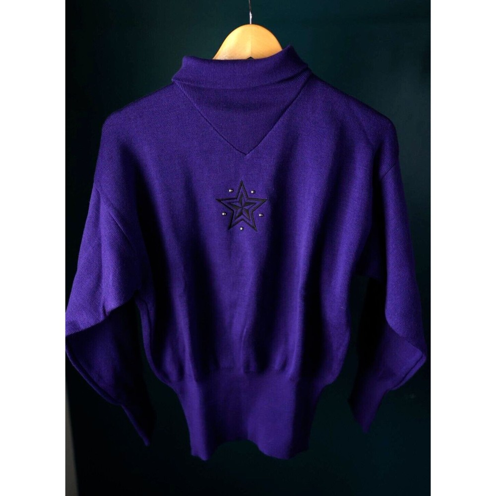 Vintage 90’s Fyrolia Skiwear Sweater Ski  Purple Star Turtleneck Retro L Wool